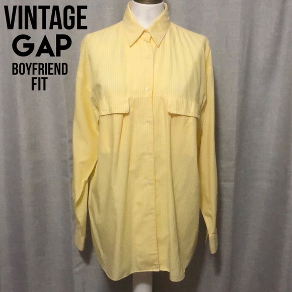 Vintage GAP Boyfriend Fit ButtonUp-Sz L-Cotton-Yellow/White Stripes-EUC - Picture 1 of 16